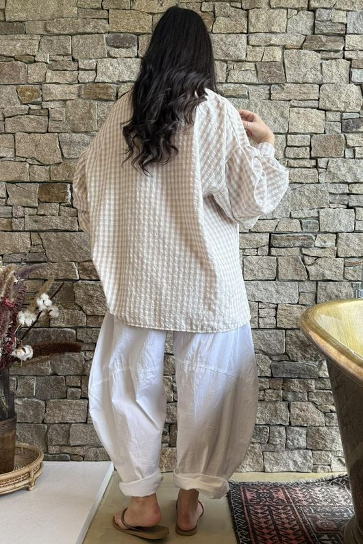 Ginny Gingham Balloon Sleeve Blouse Latte
